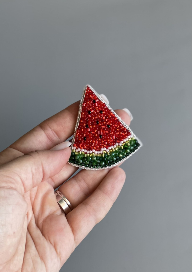 Beaded slice of watermelon brooch