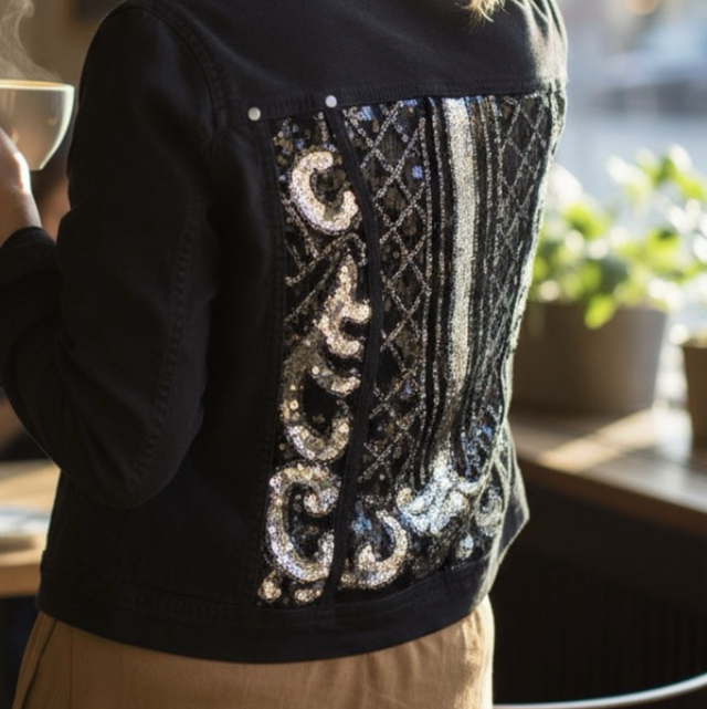 Veste en jeans customisée sequins 44/46