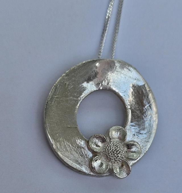 Flower ring fine silver pendant 