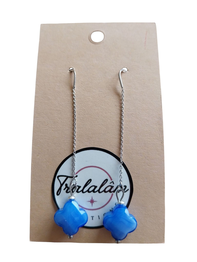 ✨Boucles d'oreilles chaîne fine trèfles noires✨