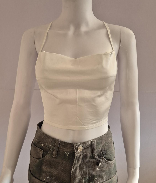 Cream Cowl Neck Crop Top