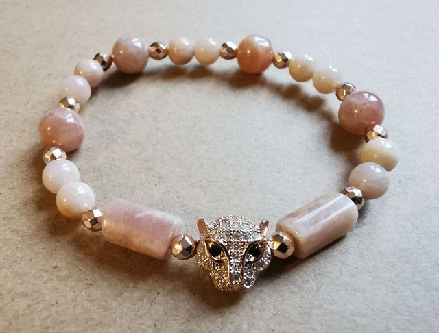 Bracelet en Pierre de soleil - Ornement Panthère dorée - zircons