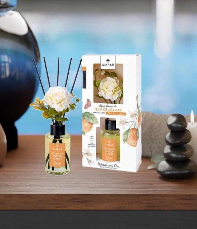 Mikado avec fleur Ambar " Fleur d'oranger "