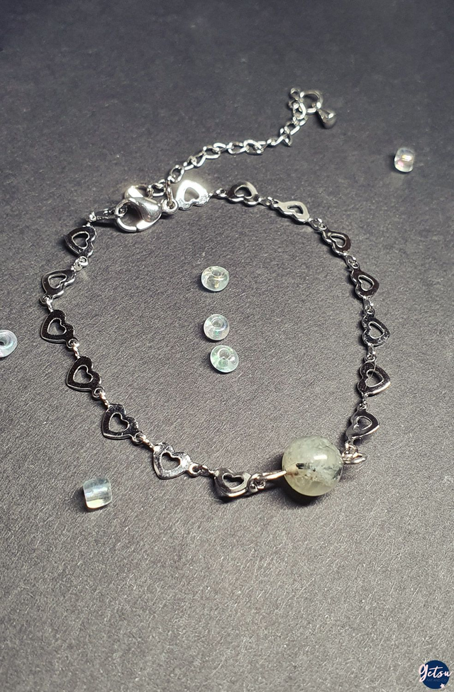 Bracelet coeur avec pierre de prehnite