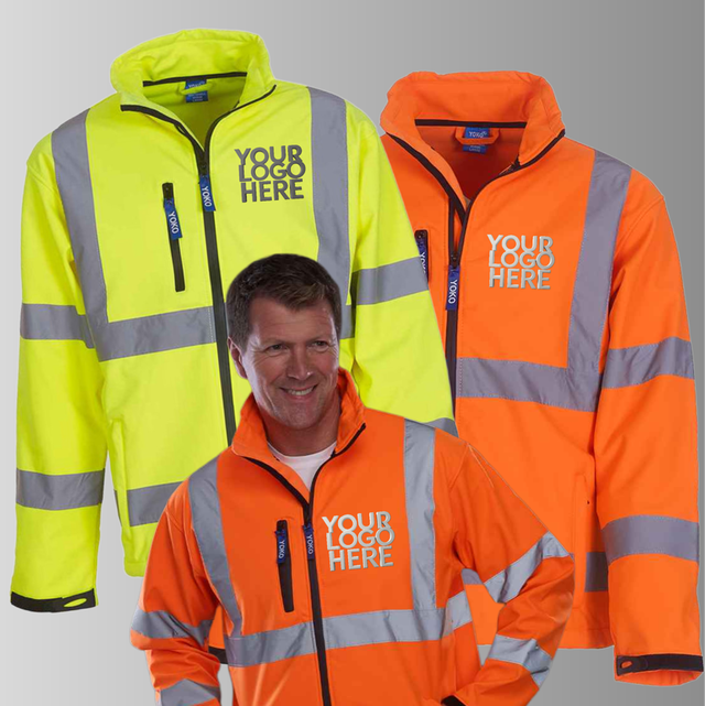 Personalised Hi-Vis Softshell Jacket – Custom Text & Logo | Unisex Workwear