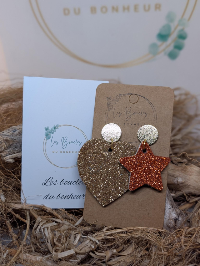 Boucles d'oreilles Asymétrique doré ginger paillettes j005