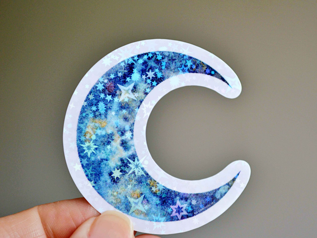 Stickers Lune bleue à l'aquarelle holographique