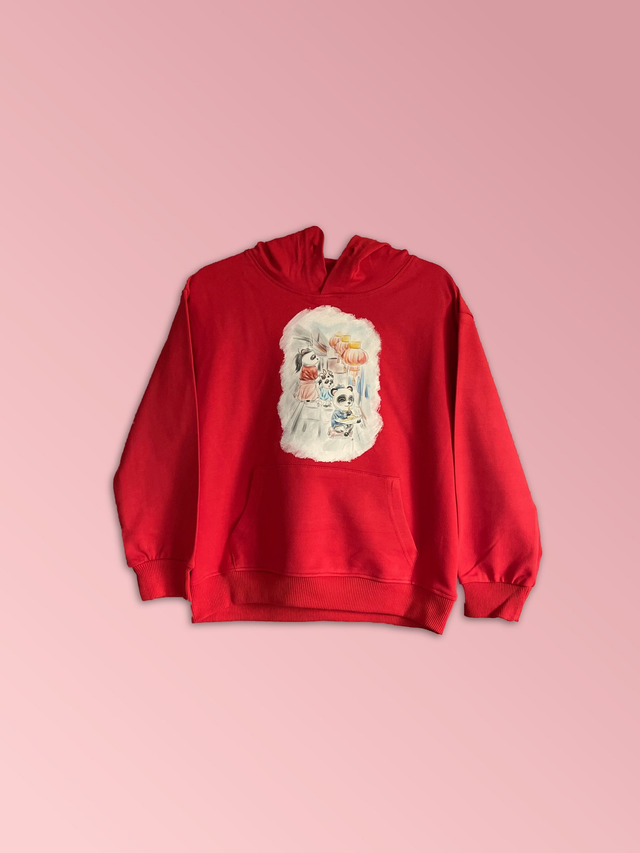 Sweat shirt capuche pour enfant Panda nouille rouge