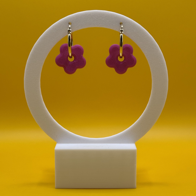 Boucles d'oreilles Créoles - Fleur Rose -