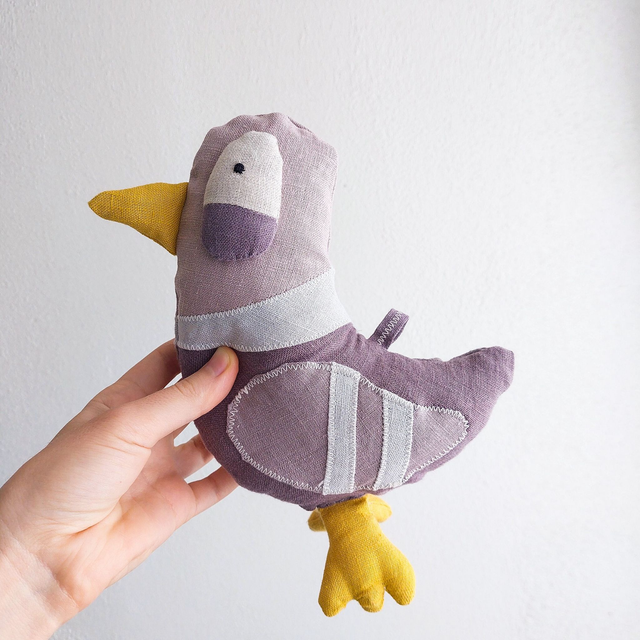 Handmade linen pigeon toy Glen - Premium Linen Heirloom Stuffed Animal