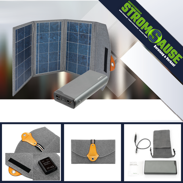 4smarts Powerbank 20000mAh 22,5w 2x USB-C + Solartasche 20W Mobil Tragbar