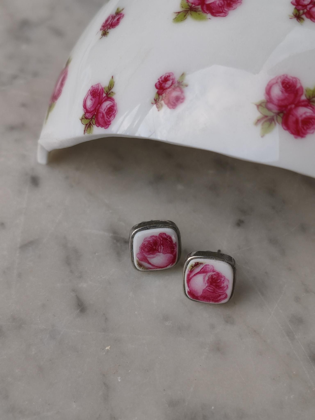 Boucles d'oreilles simples carrées - porcelaine et laiton - porcelaine Pirkenhammer - no.3