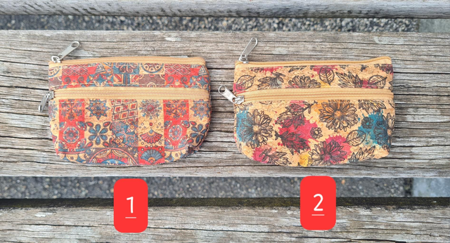 Petits porte-pièces en liège imprimé avec 2 poches zip