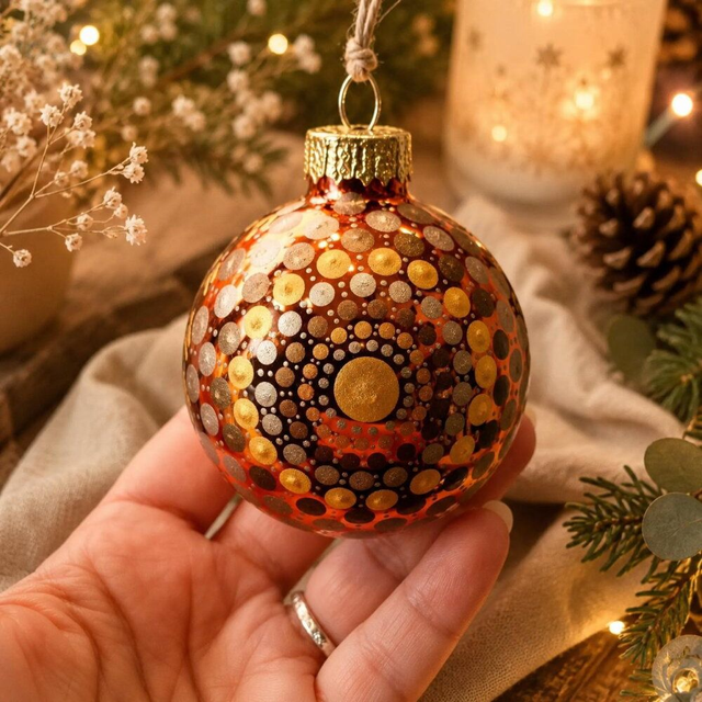 Boule de Noël en verre 7 cm – Mandala Dot Painting peint à la main