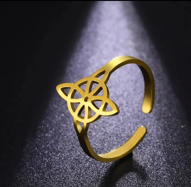 Bague noeud de sorcière - ajustable - couleur or - en acier inoxydable 