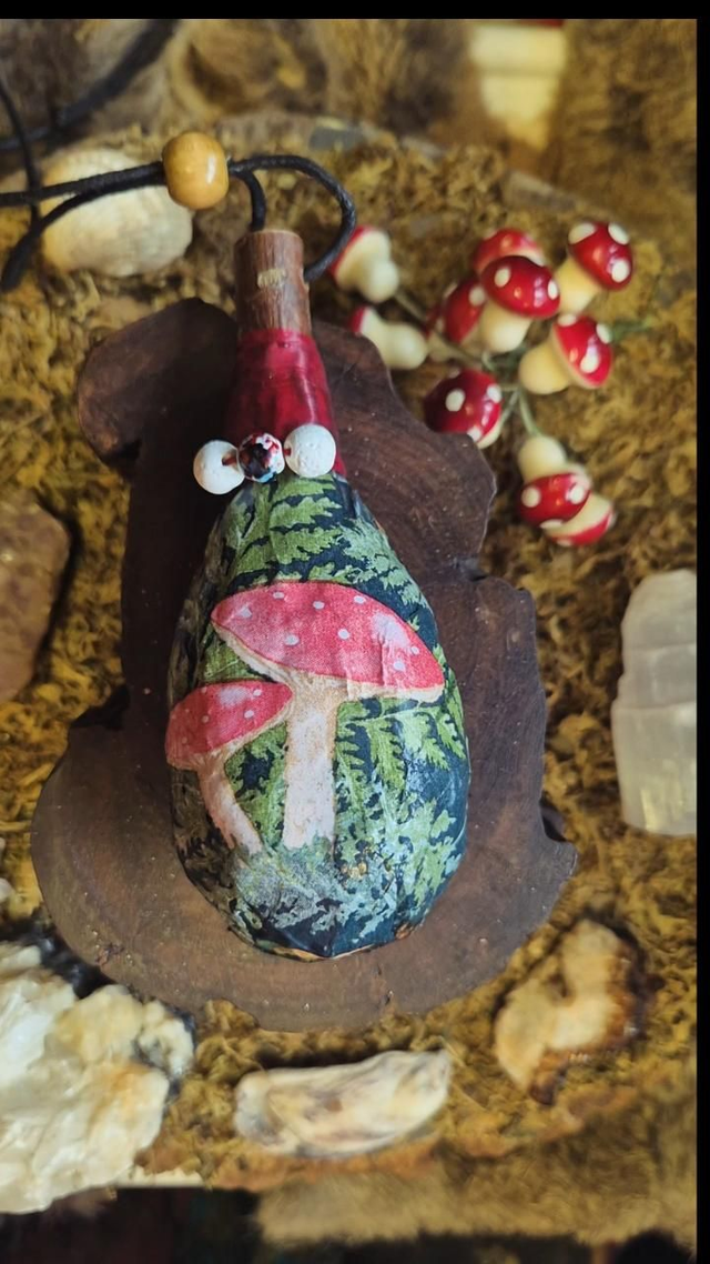 Vegan Toadstool Shamanic Necklace Rattle 