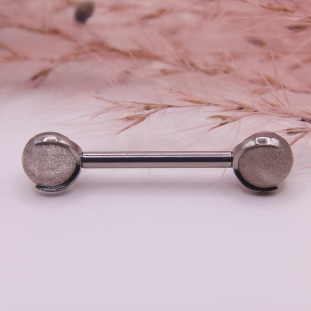 Barbell Pierres Naturelles Labadorite Grise 