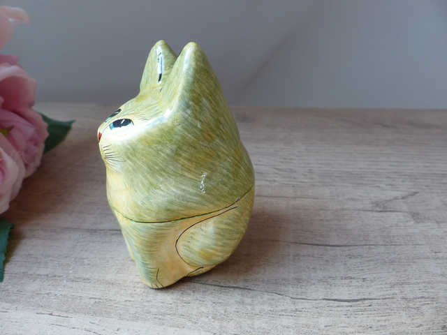 Petite boite à bijoux zoomorphe chat laqué peint à la main Vintage, Cat lover gift, Collection chat décoration Intérieure artisanat