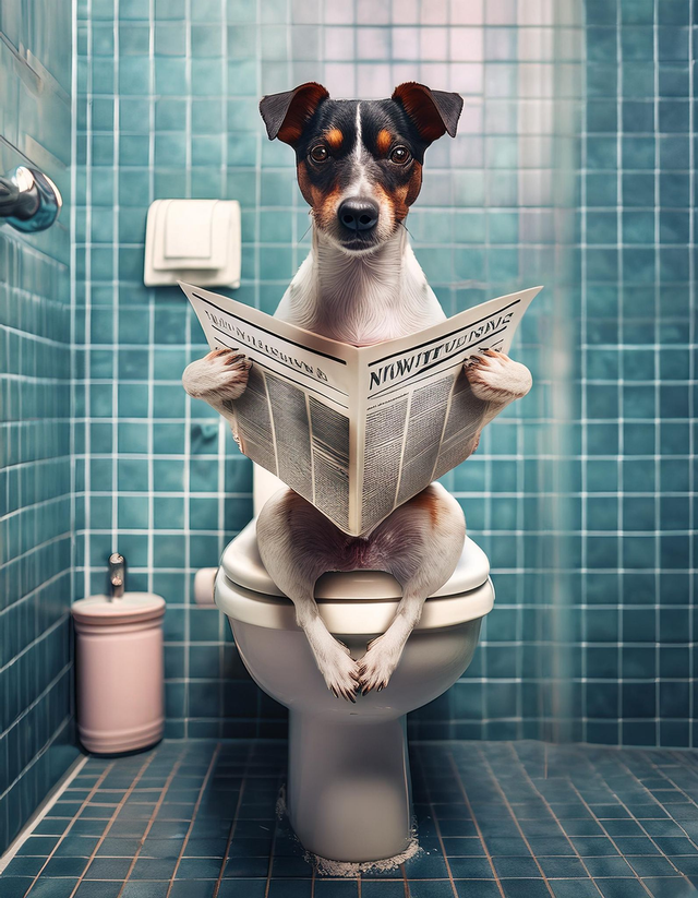 Jack Russell on the Toilet Framed Canvas