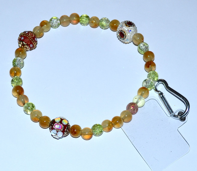 D19 - Dragonne téléphone perles verre ton jaune