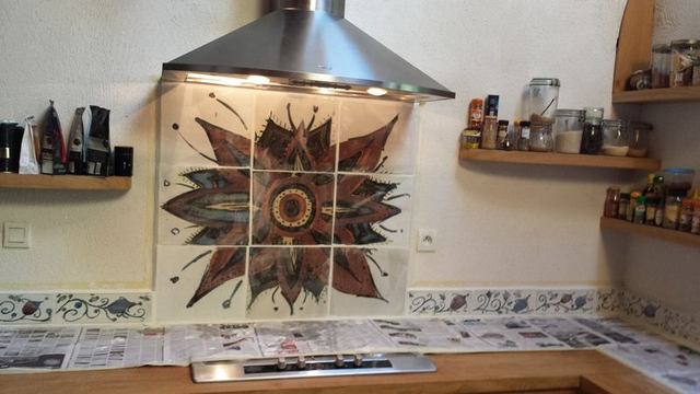 COMMANDE Personnalisée: Crédence + plaintes - Décors floral et abeilles pour un apiculteur + pose