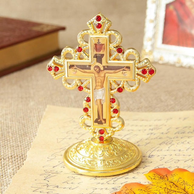 Cruz de Mesa Ícone Jesus Cristo Com Suporte