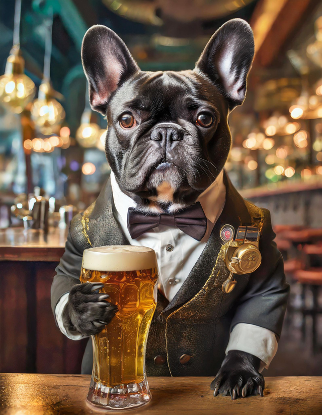 Frenchie at the Bar Framed Canvas