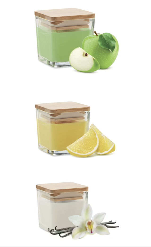 1 Geurkaars van plantaardige was in een vierkante glazen houder met een bamboe deksel  - Levering eind maart 2026