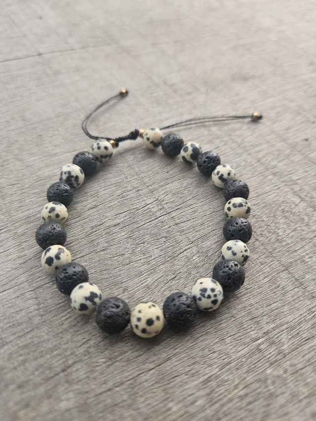 Bracelet homme jaspe dalmatien et pierre de lave