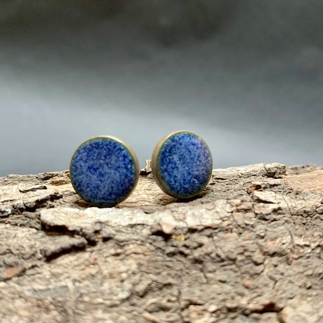 Sea Blue Ocean Blue, Lapis Lazuli Blue Porcelain Stud Earrings | mini-large, 925 real silver/silver-plated, women/men