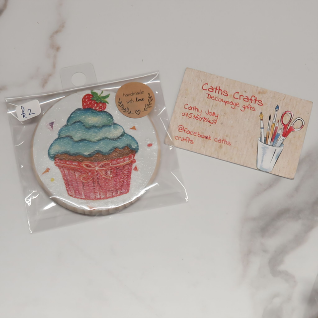 Decoupage Wooden Cupcake Magnet