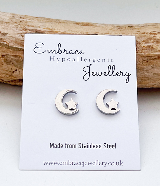 Moon &amp; Star Stud Earrings