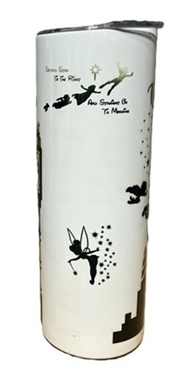 peter pan flask - 20 oz Stainless Steel Straight Skinny Tumbler, White Double Walled Vacuum Tumbler with Straws