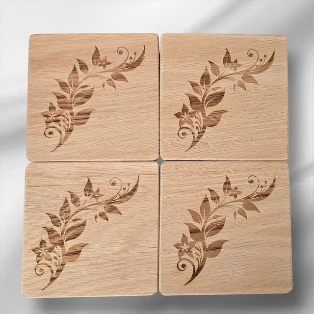 Handmade Oak Coasters - Set of 4 - Floral