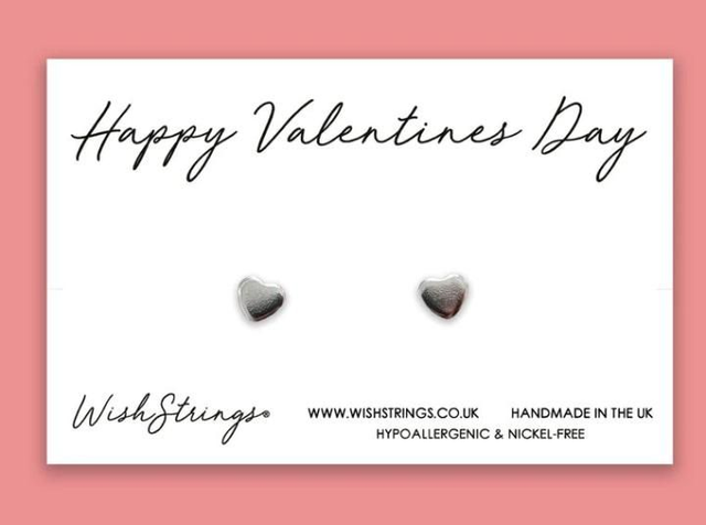 Happy Valentines Day - Silver Heart Stud Earrings 