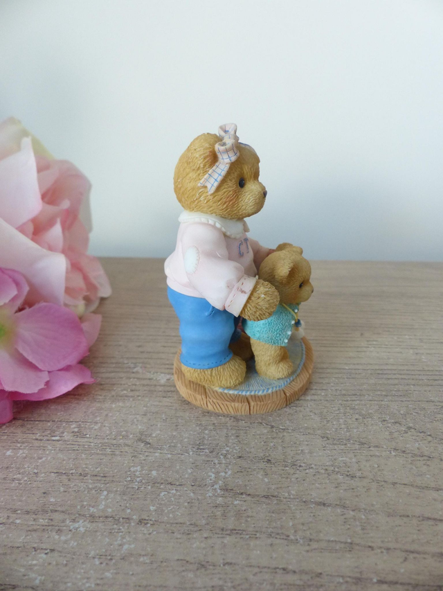 Ours et bébé en résine Cherished Teddies, tu es la meilleure babysitter au monde, Enesco, collection ours, cadeau maman naissance famille