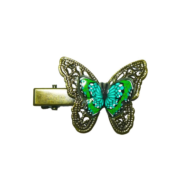 Pince croco épingle papillon vert