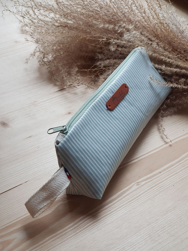 Trousse Polyvalente en Coton Enduit | Rayé Vert d'Eau