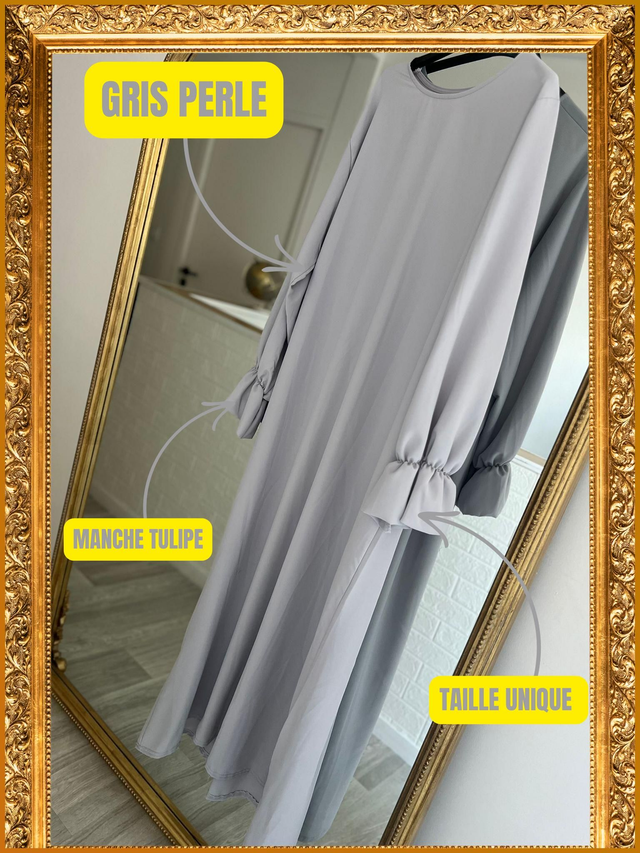 Abaya Manches Tulipe: Gris Perle 🦪