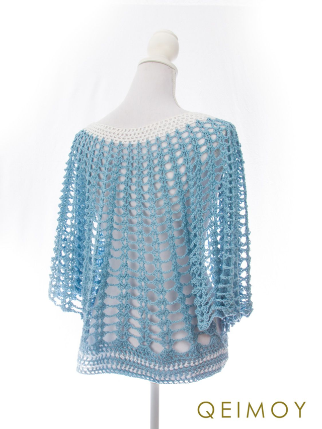 Gehaakt lichtblauw zomertruitje - handgemaakt, tuniek, dameskleding, open structuur, strandkleding