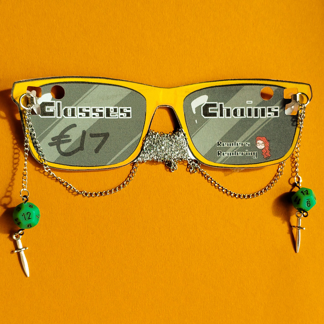 Sliver Light Green Sword Charm - Dice Glasses Chain   [GCH-1DIC-LGS]