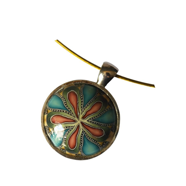 Collier ras de cou bohème rond mandala bleu rose