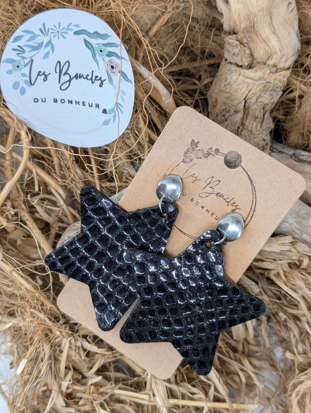Boucles d&#039;oreilles Star noir s040