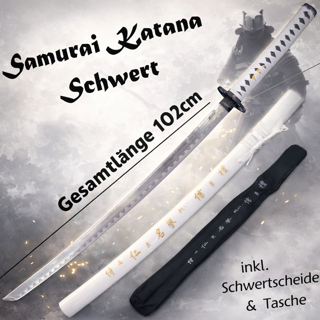 NEU Samurai Katana Schwert weiß 102cm groß für Cosplay Sammler Japan Fans LARP Merch Deko