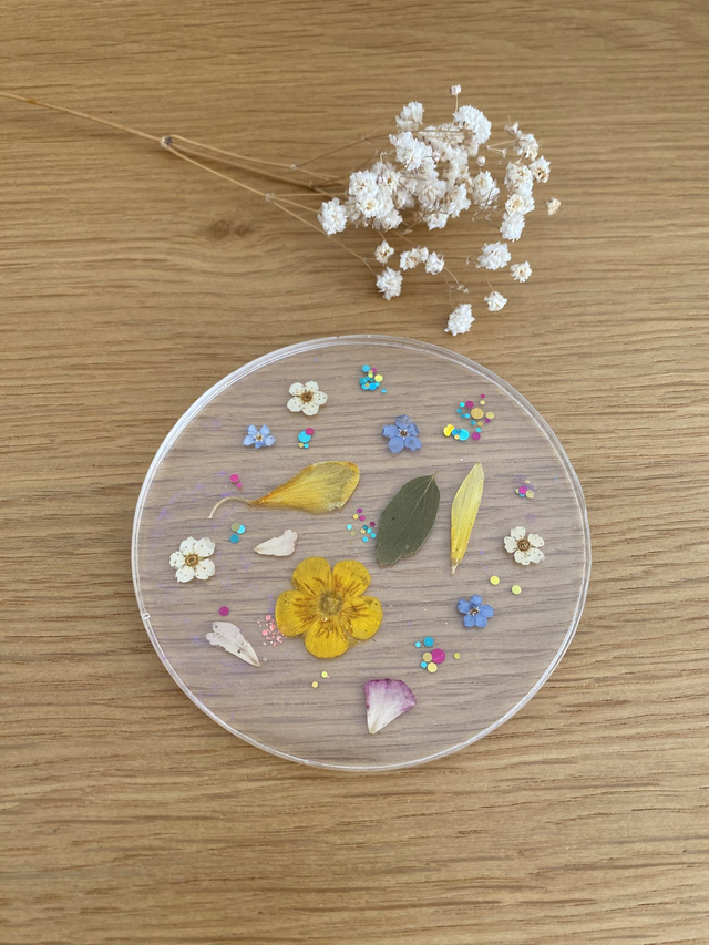 Sous verre rond - fleurs et rainbow