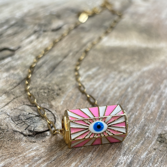 Collier Amulette Œil rose