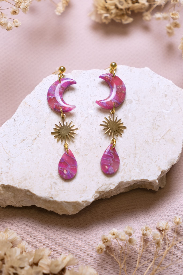 Pendientes de lunas fucsia