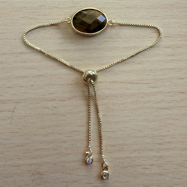 Tiger’s Eye gold tone slider bracelet 