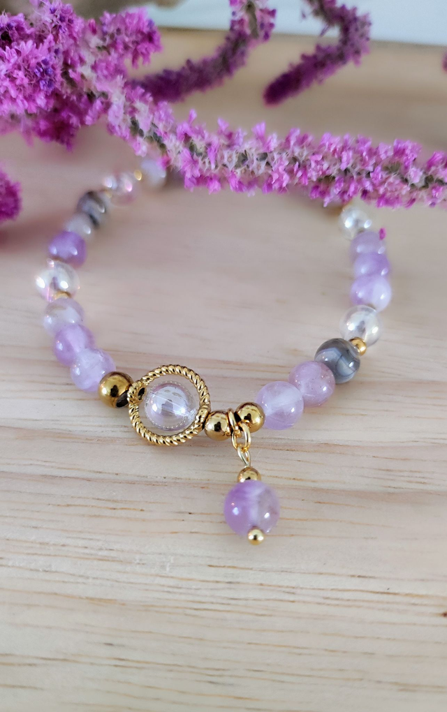 Bracelet "Sérénité et Confiance en soi" en Agate inclusion Améthyste 