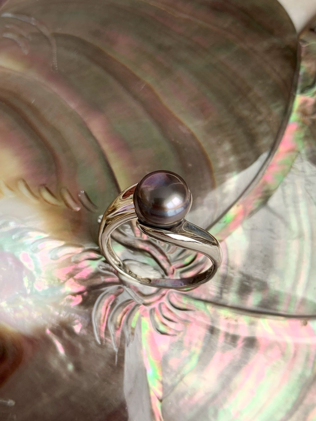 Bague en argent 925 et véritable Perle de culture de Tahiti